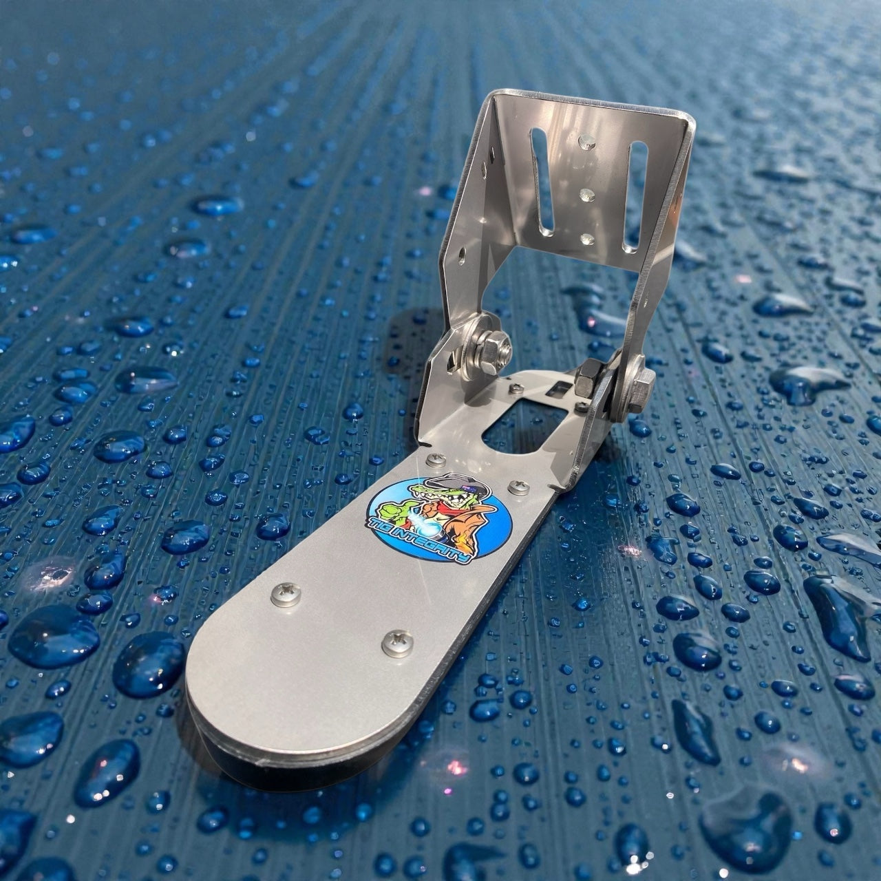 Adjustable Lowrance 3-1 transducer bracket with fore and aft positioning slots

